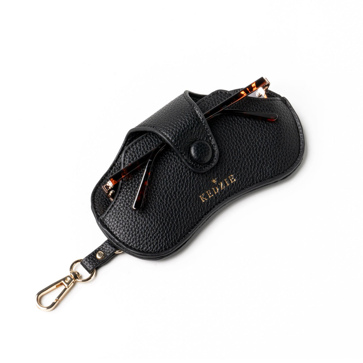 KEDZIE Eclipse Eyewear Case Unisex Vegan Leather Eyeglass Case Pouch with Snap Closure - Black