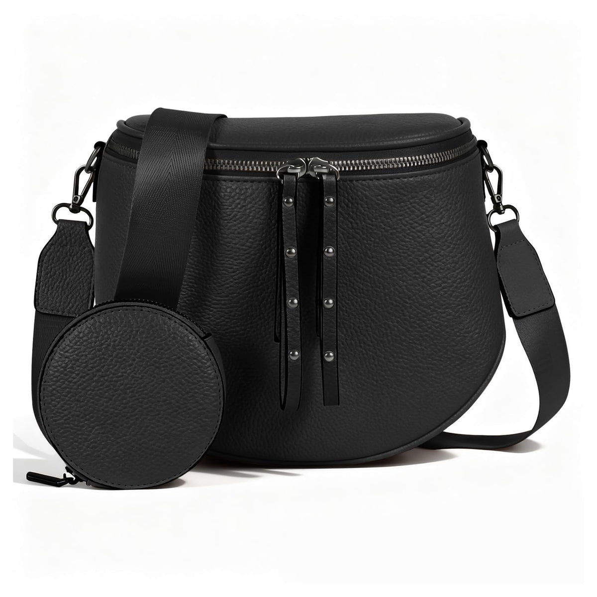MOETYANG Crossbody Bags for Women Large Vegan Leather Bum Bag with Coin Purse (Black)