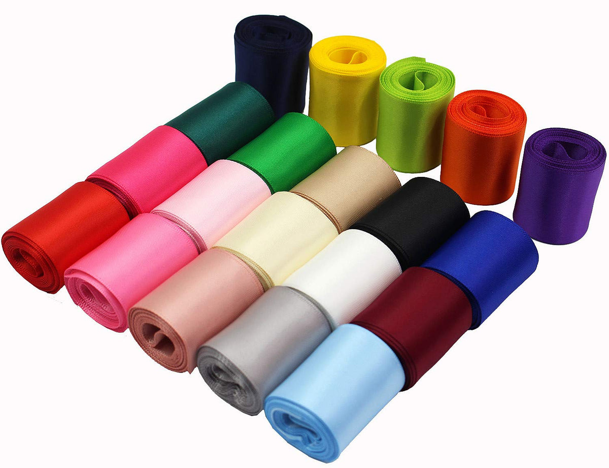 1-1/2 Inch Wide Solid Color Double Sided Polyester Satin Ribbon 20 Colors X 2 Yard Each Total 40 Yds Per Package