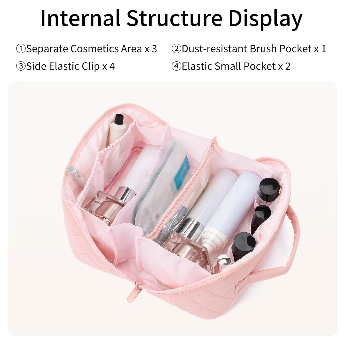 AMXNX Makeup Bag for Woman Quilted Puffer Cosmetic Bags Travel Organizer Large Capacity Wide-open Pouch Toiletry Bag Set
