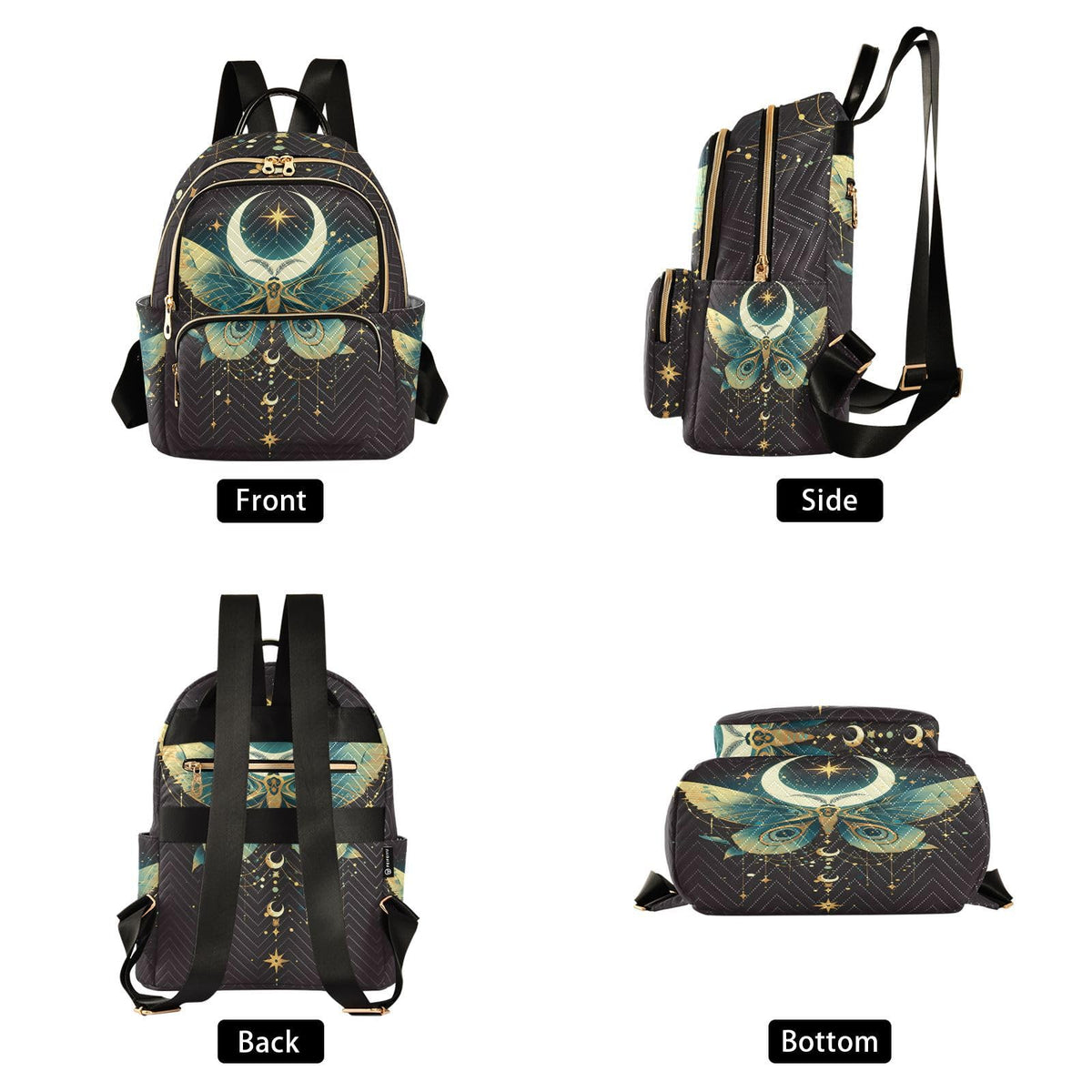 ALAZA Green Butterfly Moon Small Backpack Purse for Women Travel Bag Lightweight Shoulder Bag Fashion Daypack