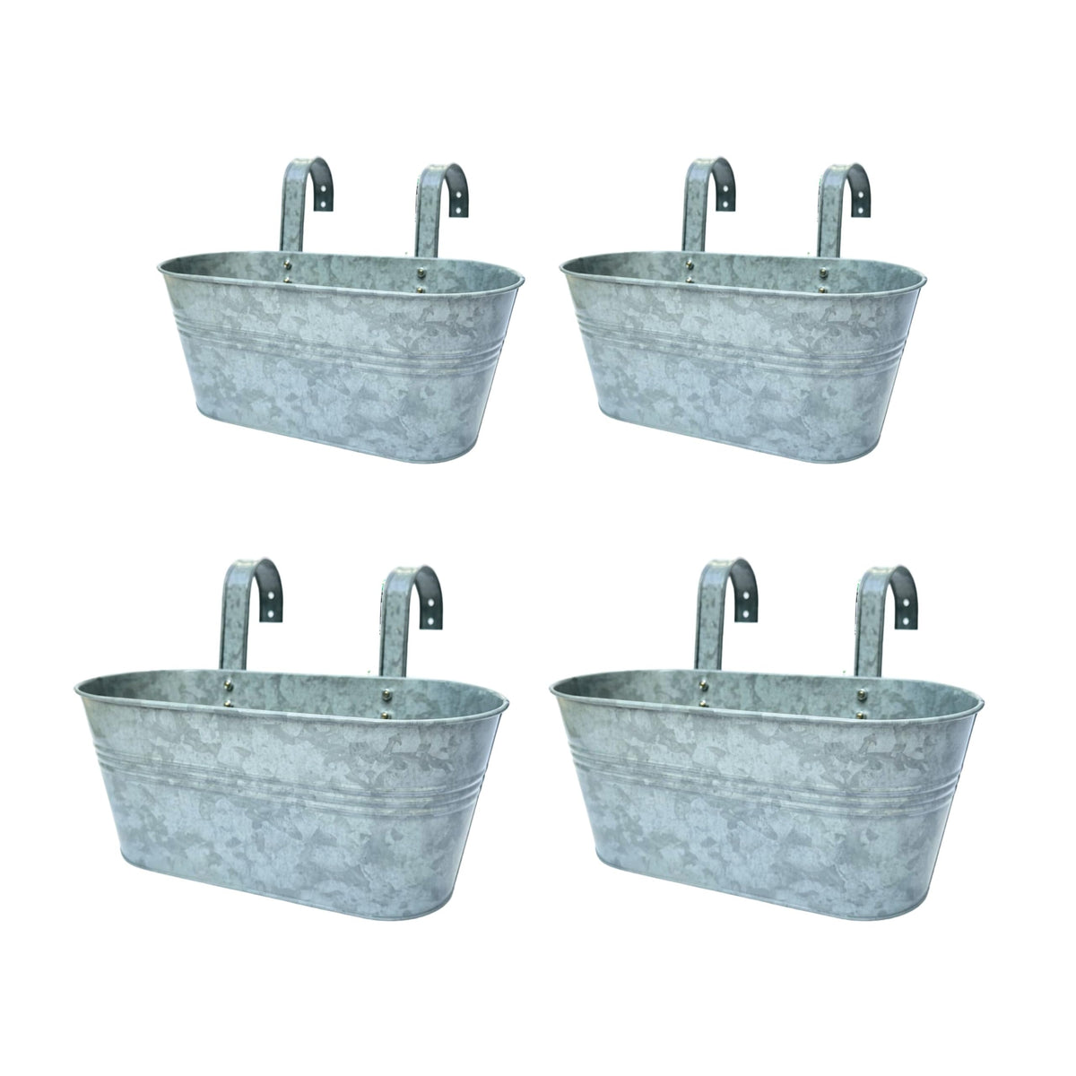 LaLaGreen Bundle- 2 Pack, 11.2 Inch + 2 Pack, 15 Inch Siver Metal Pot Hanging Window Flower Herb Boxes with Hook Modern Countryside Outdoor Bucket Garden Decor Rail Fence Home Porch Balcony Boho Style