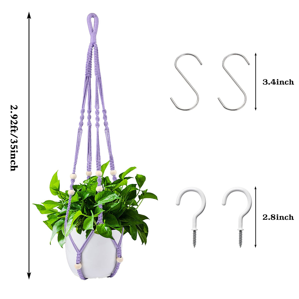 Augshy Macrame Hanging Planter, Hanging Planters for Indoor Outdoor Home Decor, Hanging Plant Holder No Tassels Set of 2 with 4 Hooks