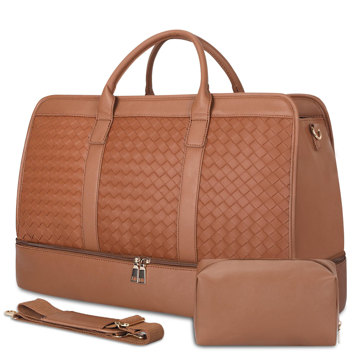 Bolosta Travel Duffle Bag for Men Women, PU Leather Duffel Bag for Traveling, Large Carry on Weekender Overnight Bag with Shoe Compartment, Perfect for Travel/Daily Use