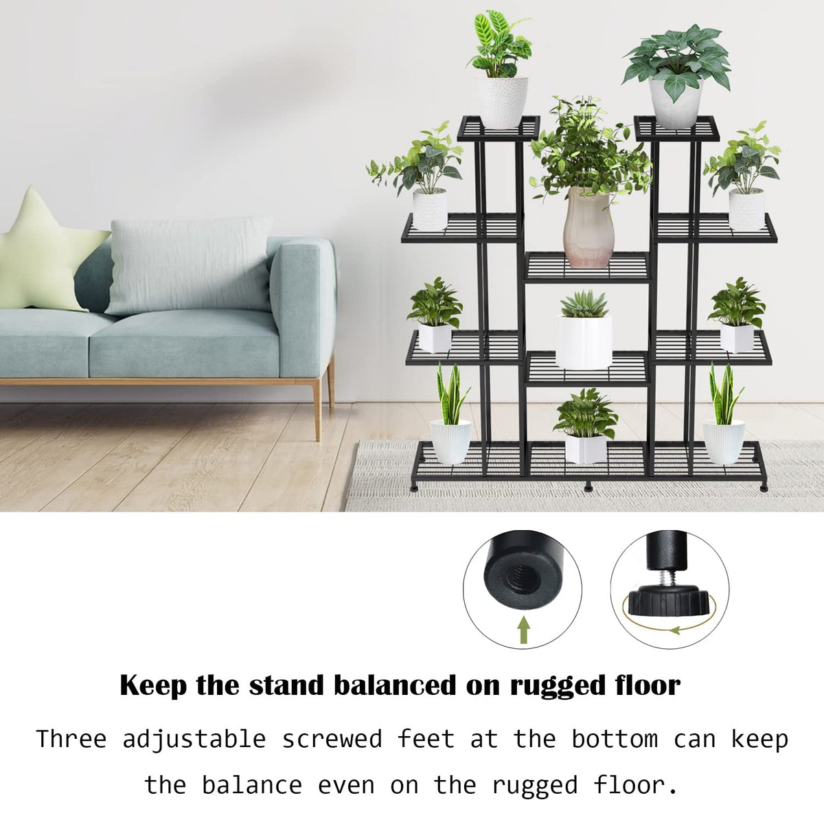 Twhep Heavy Duty Metal Plant Stand, large Multifunctional Plant Stand for Indoor Outdoor, for Tall Large Rack for Living Room Garden Balcony, Black(9 Tier)