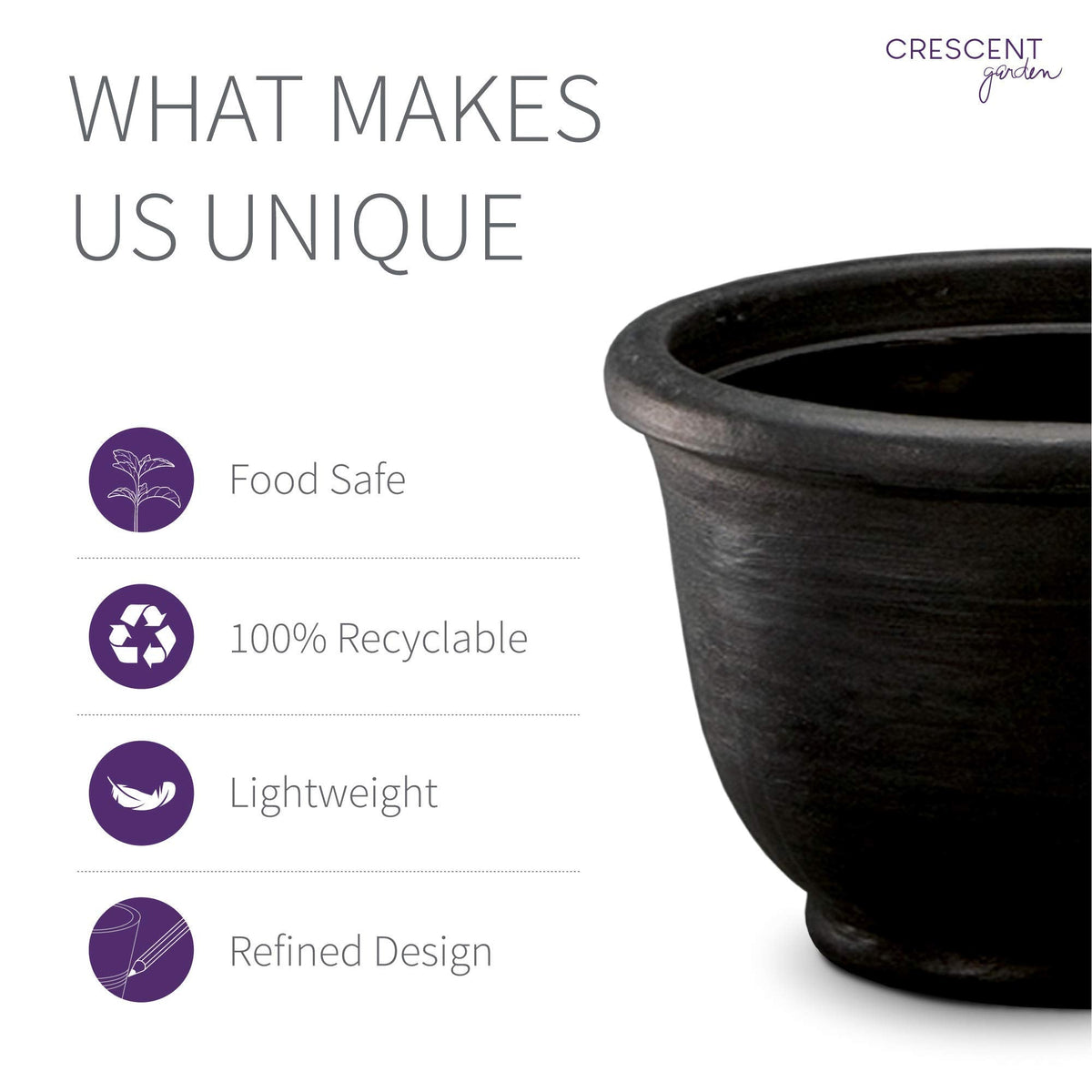 Crescent Garden Agave Planter, Classic Lightweight Resin Planter - UV-Resistant Flower Pots - Indoor & Outdoor Pot for Flowers, Houseplant, Herbs, 21" W x 17" H (Caviar Black)