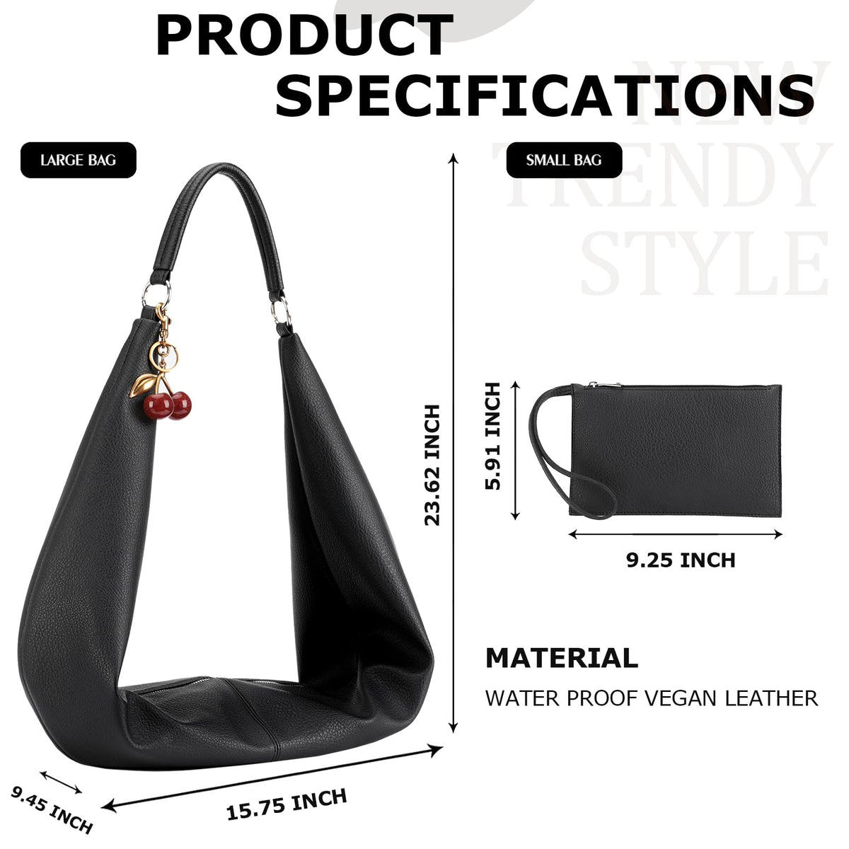 Slouchy Hobo Bags for Women Soft Vegan Leather Sling Bag Designer Shoulder Purses Top Handle Handbag with Small Purse (Black)