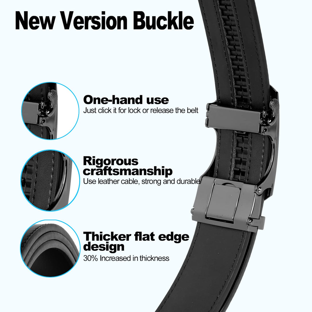 Drowsmen Leather ratchet belt 1 3/8" with Click Sliding Automatic Buckle, Adjustable belt Trim to Fit (Carbon Fiber M Belts, 28"-34" Waist Adjustable)