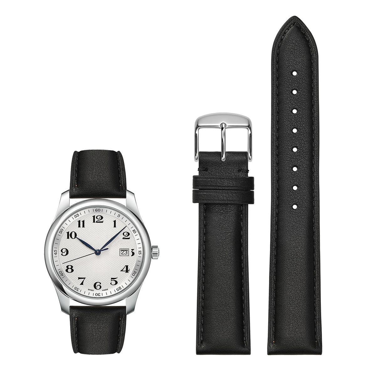 Afany Leather Watch Band 22mm for Men and Women, Quick Release Watch Strap, Black Replacement Watchband