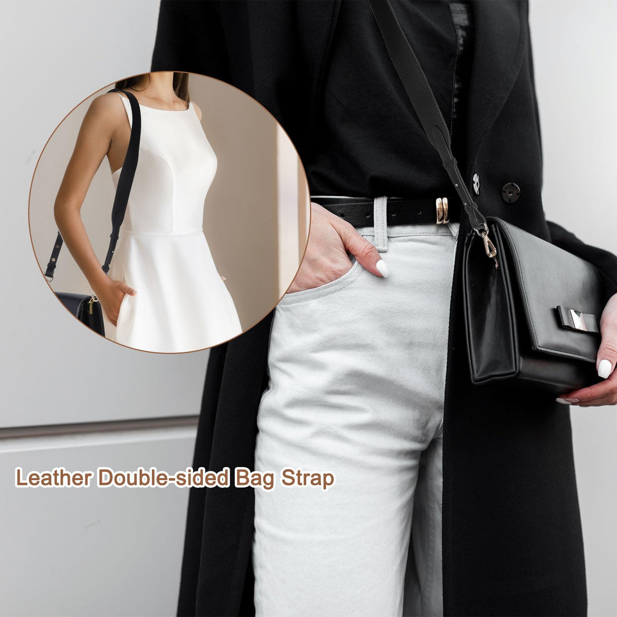 uxcell Leather Purse Strap, 41.7"-43.3" Adjustable Crossbody Replacement Straps 1.5" Width for Handbags, Shoulder Bag (Black, Silver Clasp)
