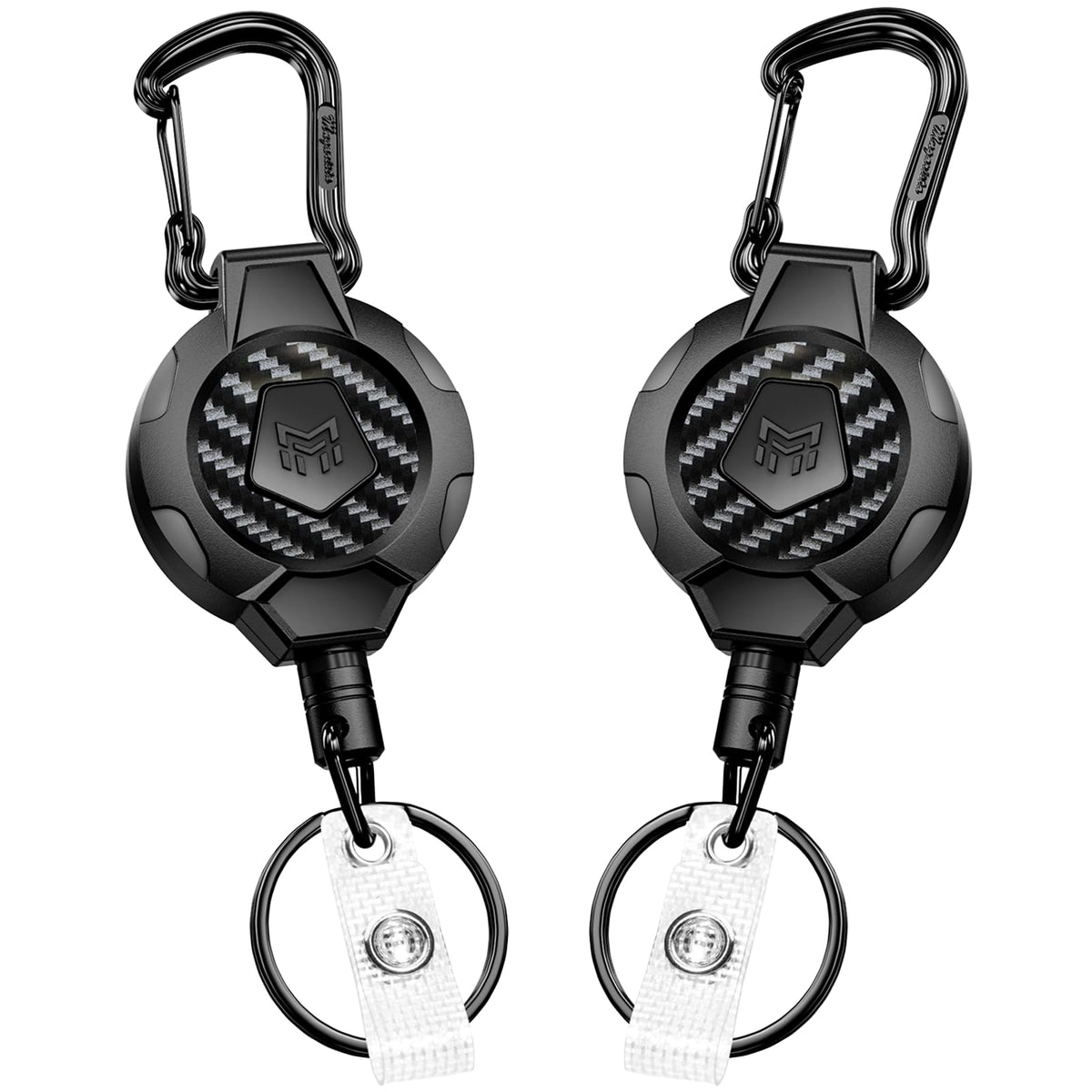 MNGARISTA Heavy Duty Retractable Keychain Lanyard,10 OZ Retraction 31.5" Stainless Steel Cable, 2 Pack Carbon Fiber Badge Reel ID Holder with Tactical Carabiner Clip for Work Officer Security Staff