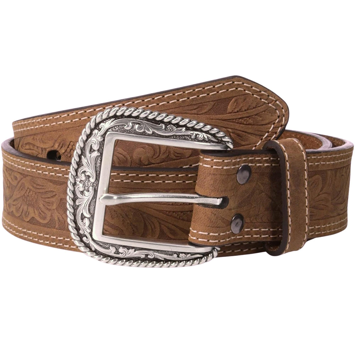 ARIAT Men's Leather Floral Embossed Belt, Medium Brown, 38