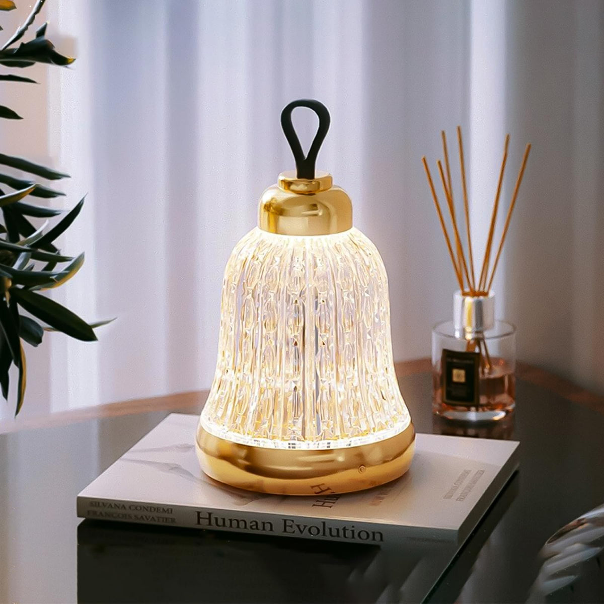 KOSTA Crystal Bell Table Lamp Rechargeable Crystal Lamp Christmas Bell Light for Decor Home Bedroom Kitchen Office Living Room Birthday Gift Lights for Bedroom/Party/Kids Room