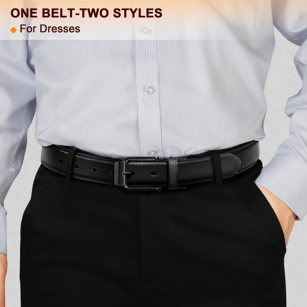 KEMISANT Men Reversible Belt-Leather Belt for Men Dress Casual Jeans 1 3/8",One Reverse For 2 Sides(Black/Tawny,28"-30" Waist Adjustable)