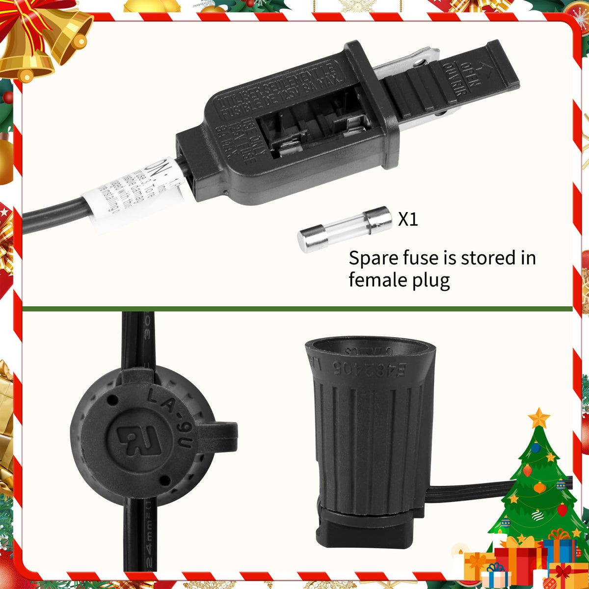 Minetom C9 Stringer 100 FT Outdoor String Lights, 2 Pack, Black Wire, 100 Sockets, 12in Spacing, for C9 LED Bulbs