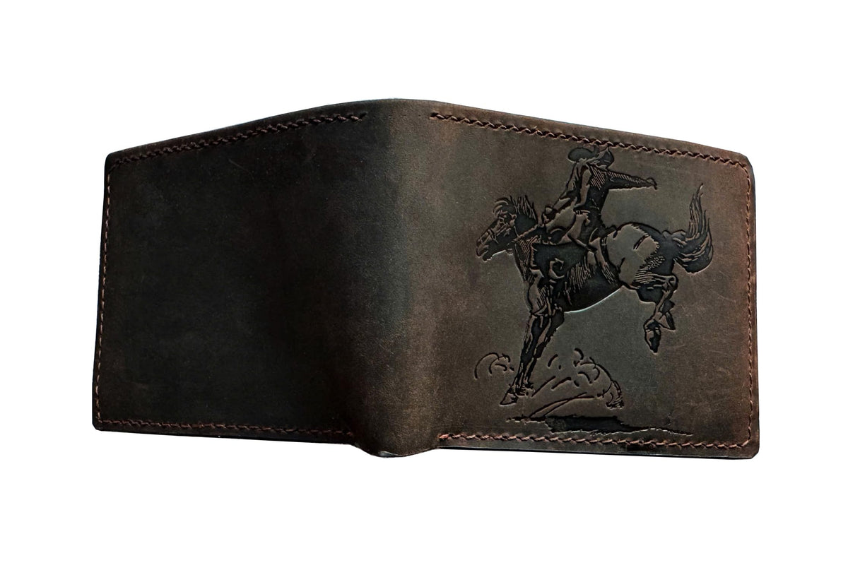 Mayan Corner - Authentical leather handcrafted wallet, distressed bifold wallet, classic gift for dad - Cowboy