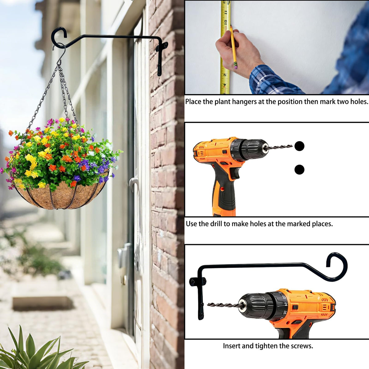 Uiyicil 2 Pack Heavy Duty Metal Plant Hanger Wall Hooks – Indoor and Outdoor, Holds Up to 40 lb, for Hanging Plants, Lanterns, Bird Feeders – 9.4IN Black