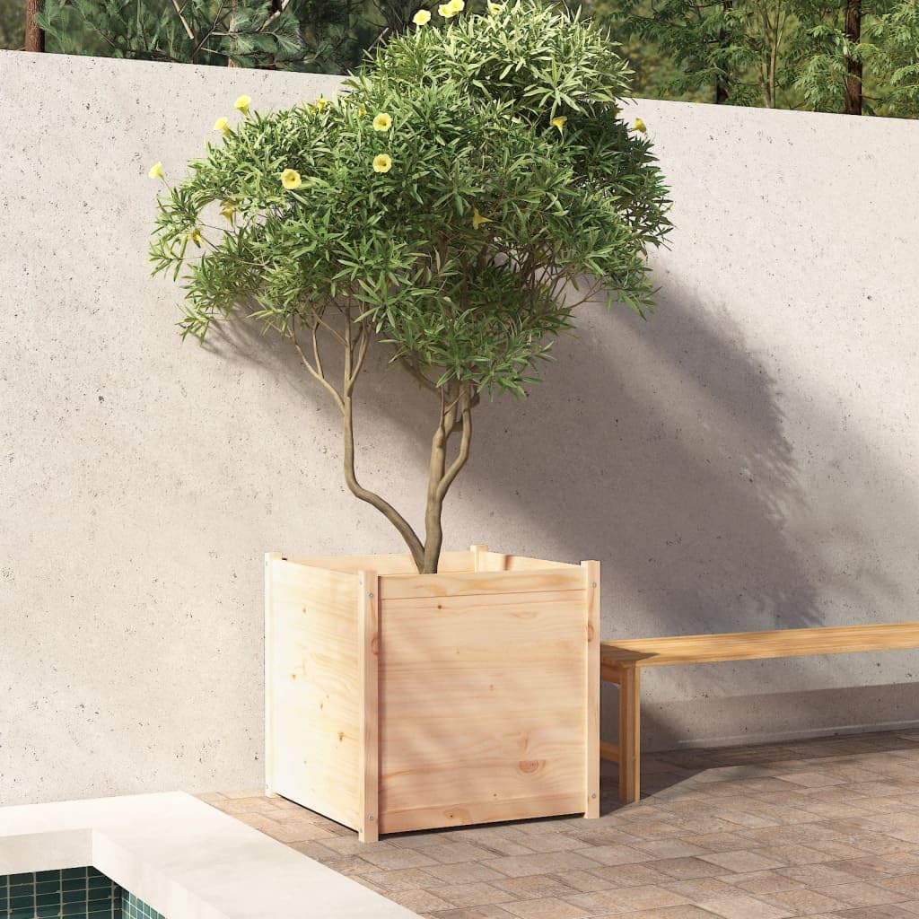 KHNLGFR Rustic Solid Pine Garden Planter 27.6 Inch Large Square Pine Planter for Plants Natural for Outdoor Balcony Solid Pinewood Garden Box for Herbs