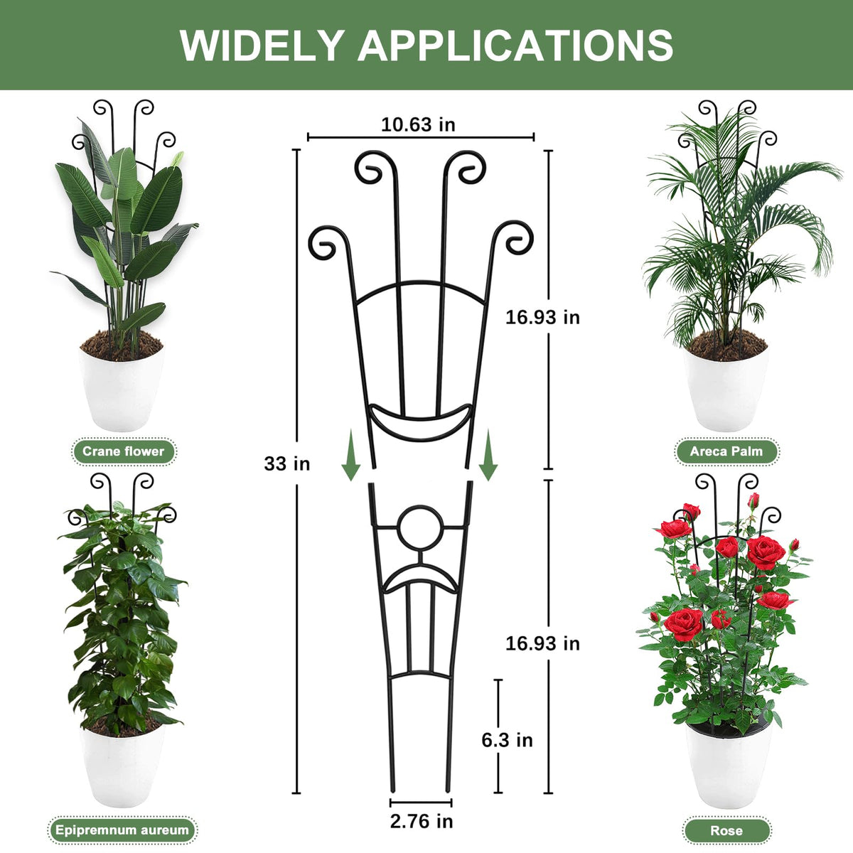 32.6in Monstera Plant Support Stakes for Indoor Plants, Metal Garden Plant Trellis for Climbing Plants, Pothos Vine Snake Climber Support，4p