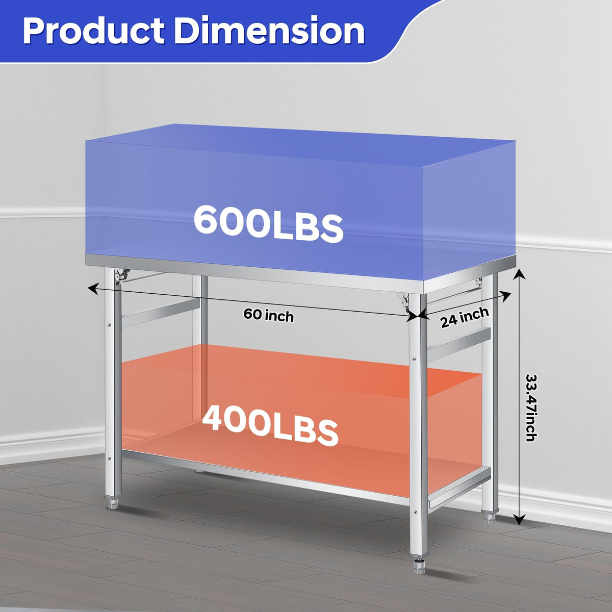 GAOMON 60" Folding Stainless Steel Table, 920 LBS Commercial Worktable Workstation with Undershelf for Prep & Work, NSF Stainless Steel Kitchen Island for Home Kitchen Restaurant Garage Warehouse