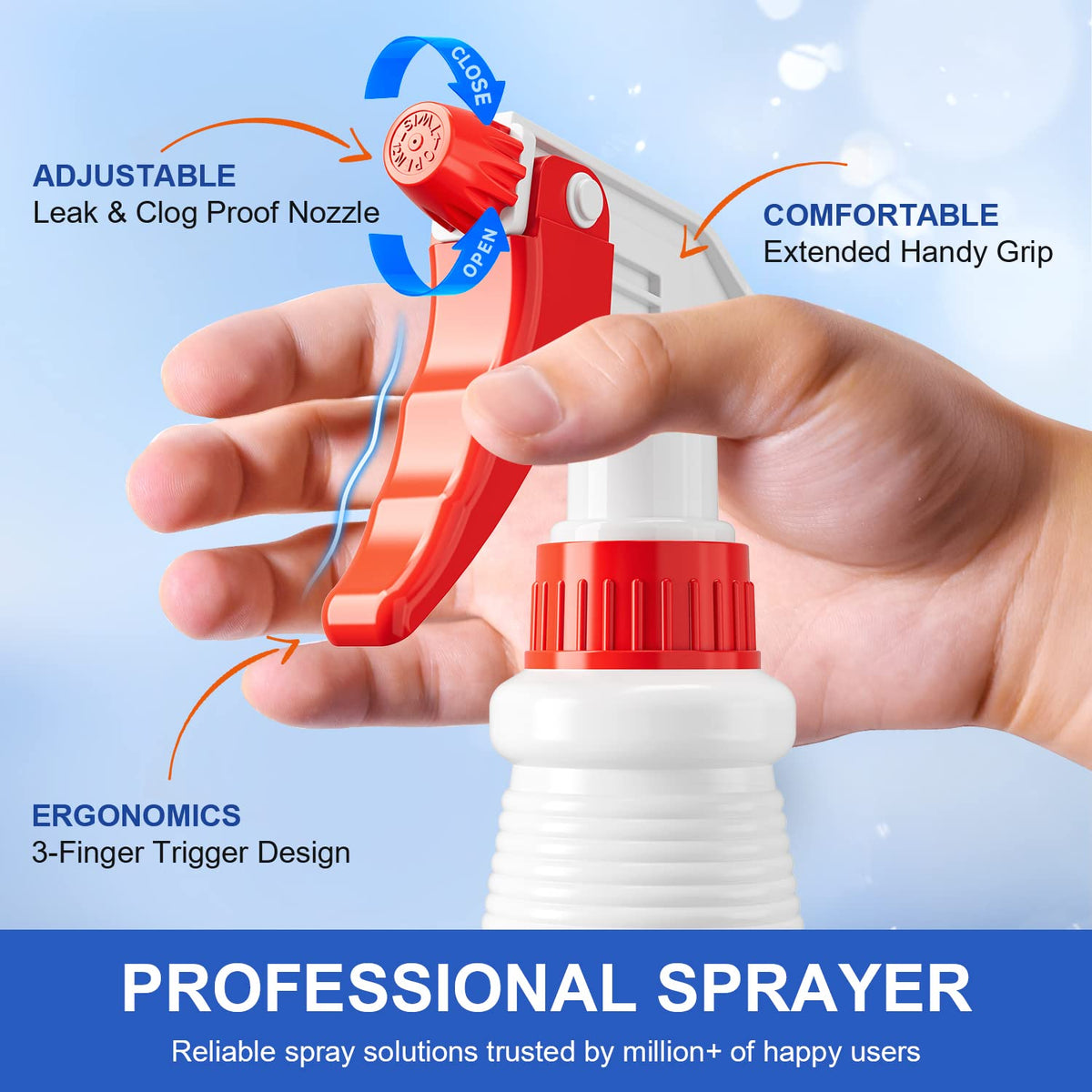 Bealee Spray Bottles (4 Pack, 24 Oz) Refillable Empty Plastic Water Spraying Bottle for Cleaning Solutions, Hair Spray, Car Detail, Watering Plants, Heavy Duty Mist Stream Sprayer with Measurement