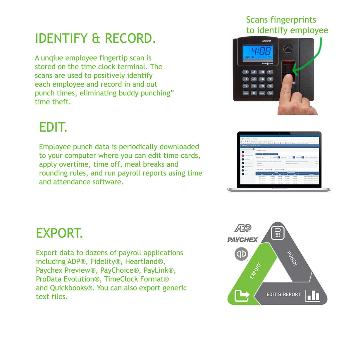 Pyramid Time Systems - Pyramid TimeTrax Elite [TTELITEEK] Automated Biometric Fingerprint Time Clock for small Business, Employee In/Out Time Tracker with Software Download, Windows Compatible - Black