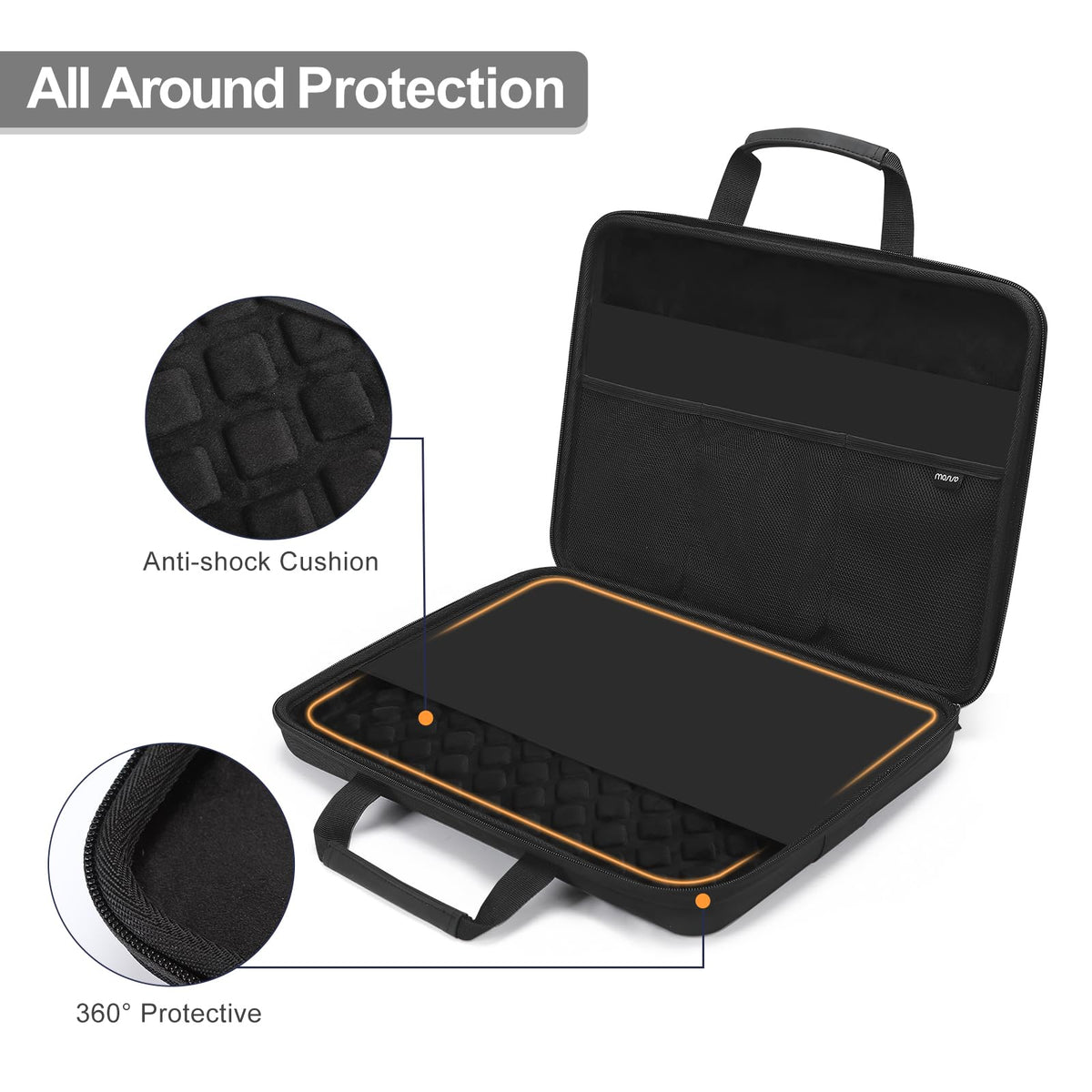 MOSISO 15.6-16 inch Laptop Hard Case, 15 inch Shockproof Waterproof Laptop Case Hard Shell Compatible with MacBook HP Dell, Carrying Sleeve Computer Bag with Sturdy Handle&Front Pocket&Belt, Black