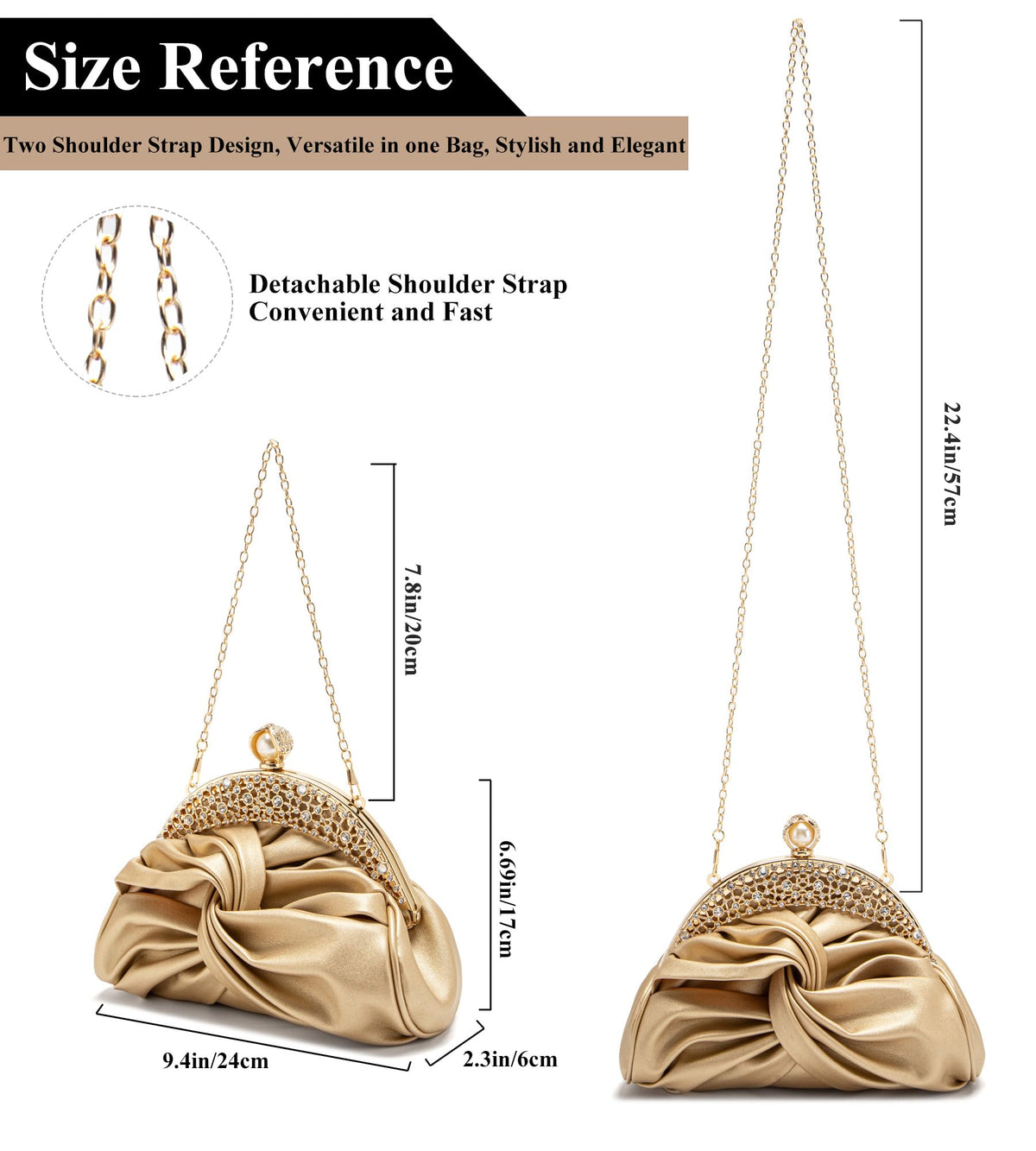 Sweetovo Rhinestone Evening Clutch Purse for Women, Sparkly Party Shoulder Handbag Wedding Bag with Chain (Gold)