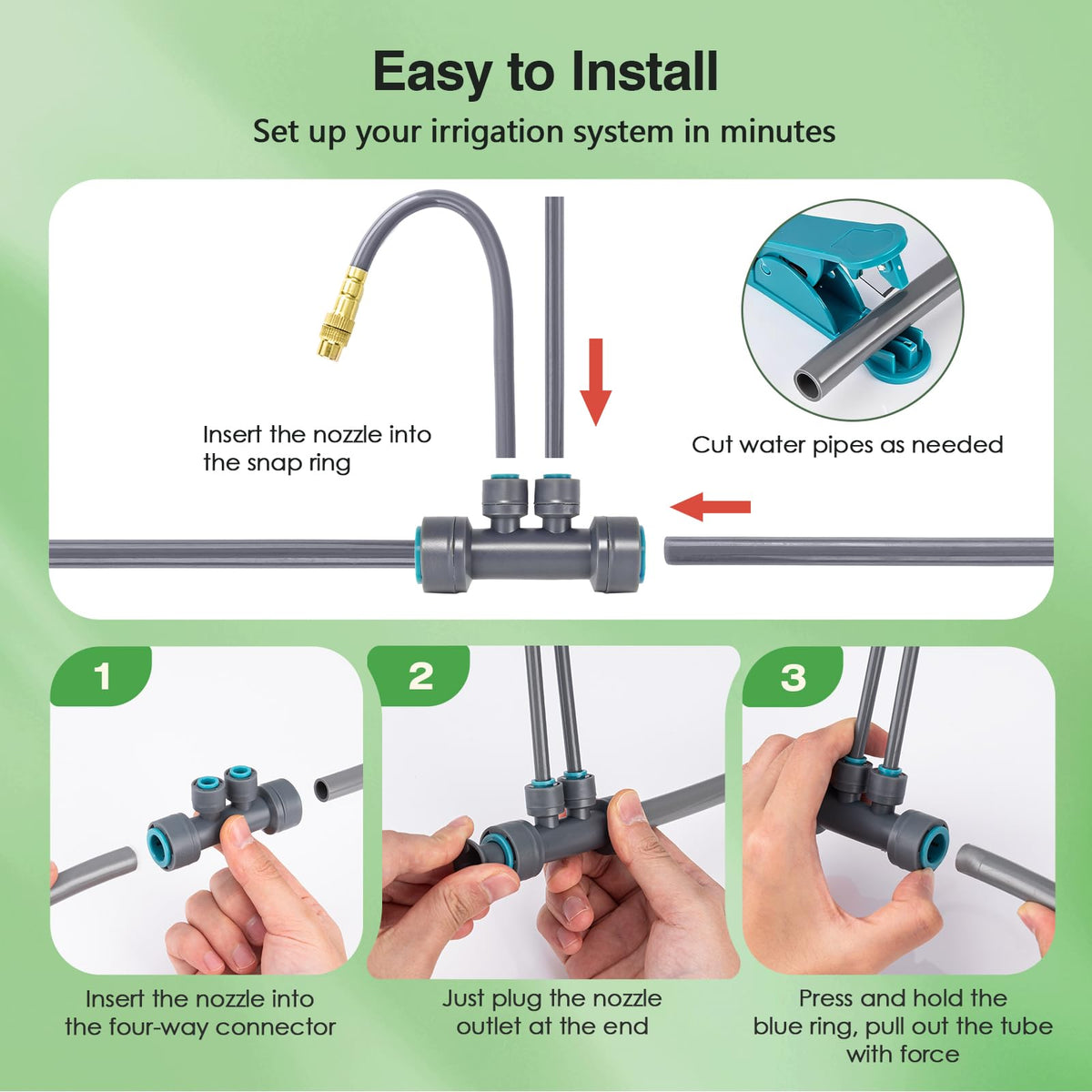 39 FT Drip Irrigation System - Double-Head 360° Adjustable Garden Watering System with 24 Spray Nozzles, Garden Atomizing Misting System & Irrigation System for Garden, Greenhouse, Yard, Lawn, Plants