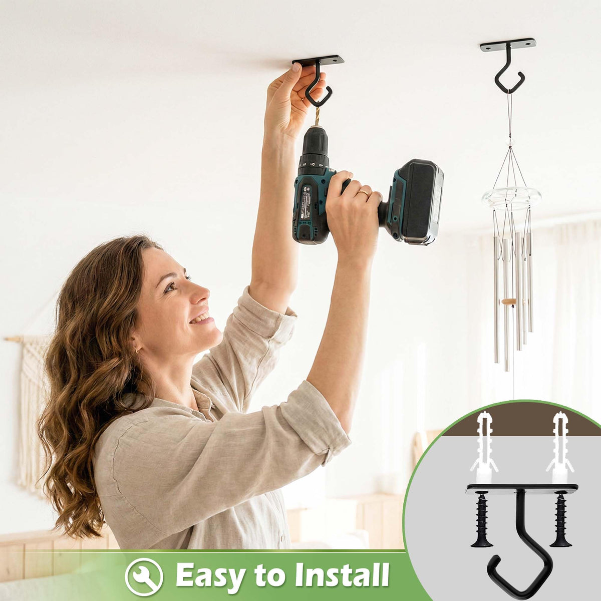 Lifyzoon Ceiling Hooks for Hanging Plants: 4 Pack 2.5 Inch Iron Plant Bracket for Wall Mount, Black Metal Plant Hangers Wall Hooks for Light, Lanterns, Wind Chimes, Outdoor Indoor
