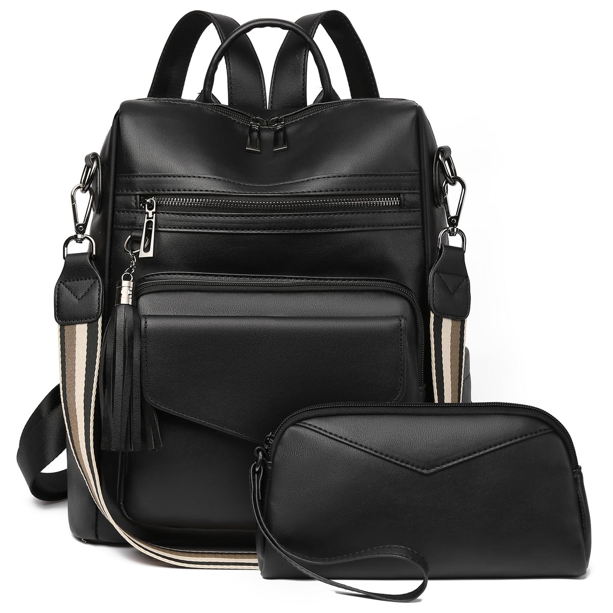 GAEKEAO Backpack Purse for Women Fashion Leather Designer Travel Backpack Purses Convertible Shoulder Bag with Wristlet (Shiny Black)
