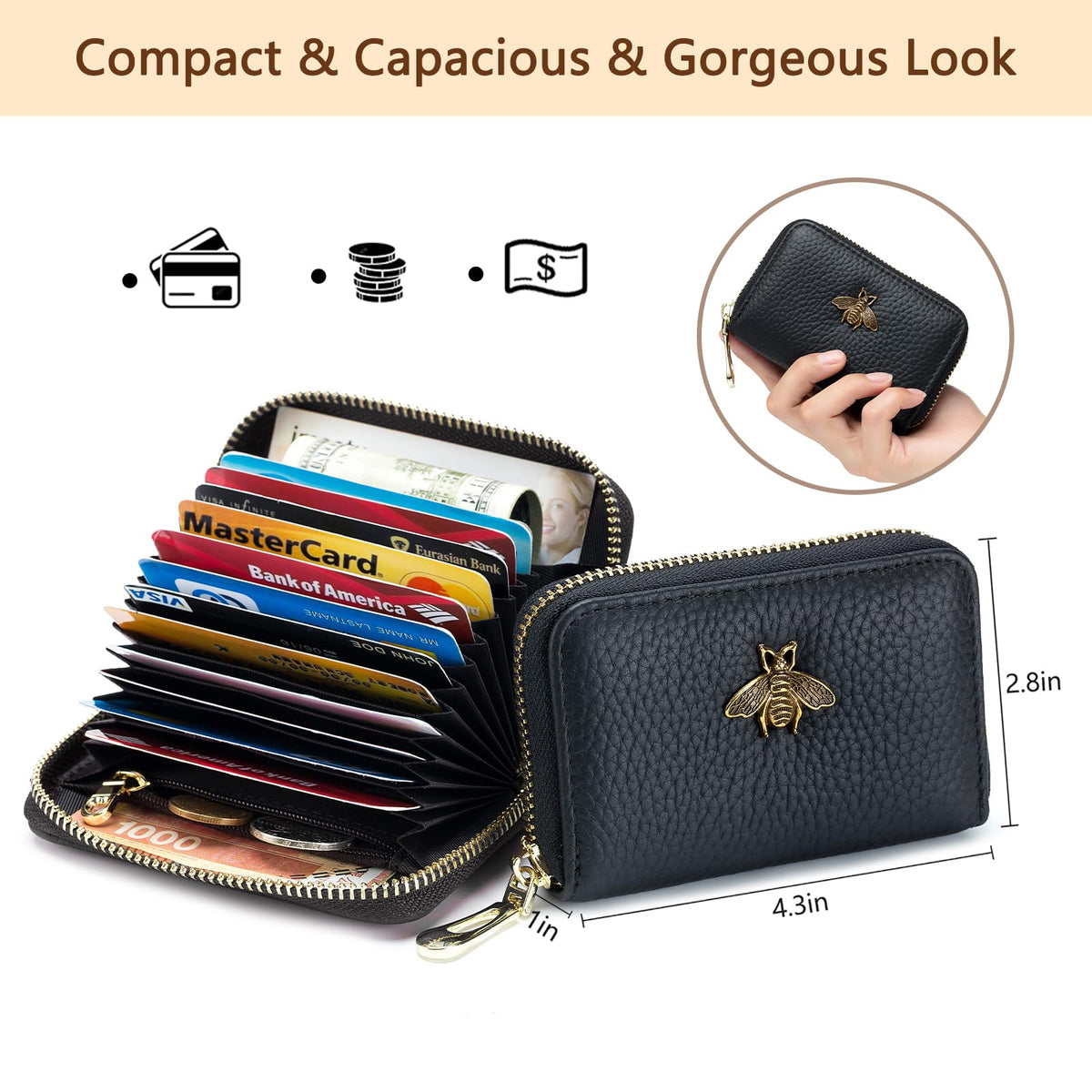 imeetu RFID Credit Card Holder, Small Leather Zipper Card Case Wallet for Women (Lite,Yellow)