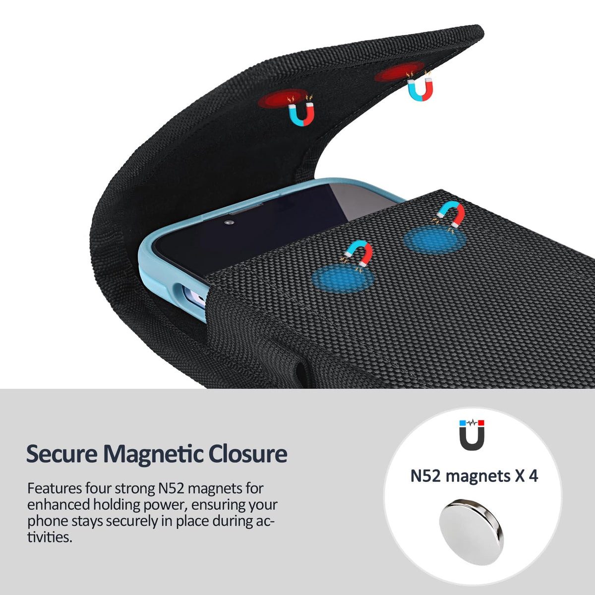 ACCKUO Phone Holster for Belt with Metal Clip and Magnetic Closure Compatible with iPhone 17 Pro Max, Galaxy S26/S25/S24/S23/S22/S21/S20 Ultra A17 A16 A26 A36 for Everyday Protection, XL-Black
