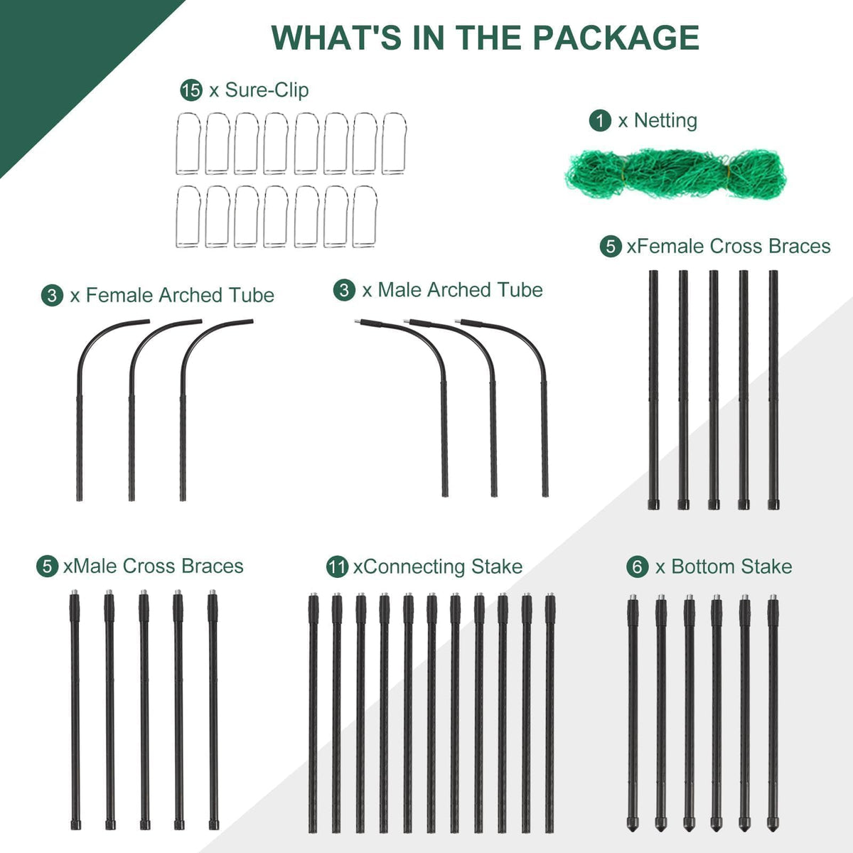 FOLLOOK Cucumber Trellis for Raised Garden Bed, Rustproof Metal Garden Arch Trellis for Climbing Plants Support Outdoor Fruit Grape Vine Vegetable Tomato Pole Bean Snap Pea Trellis, 48x48inch, Black