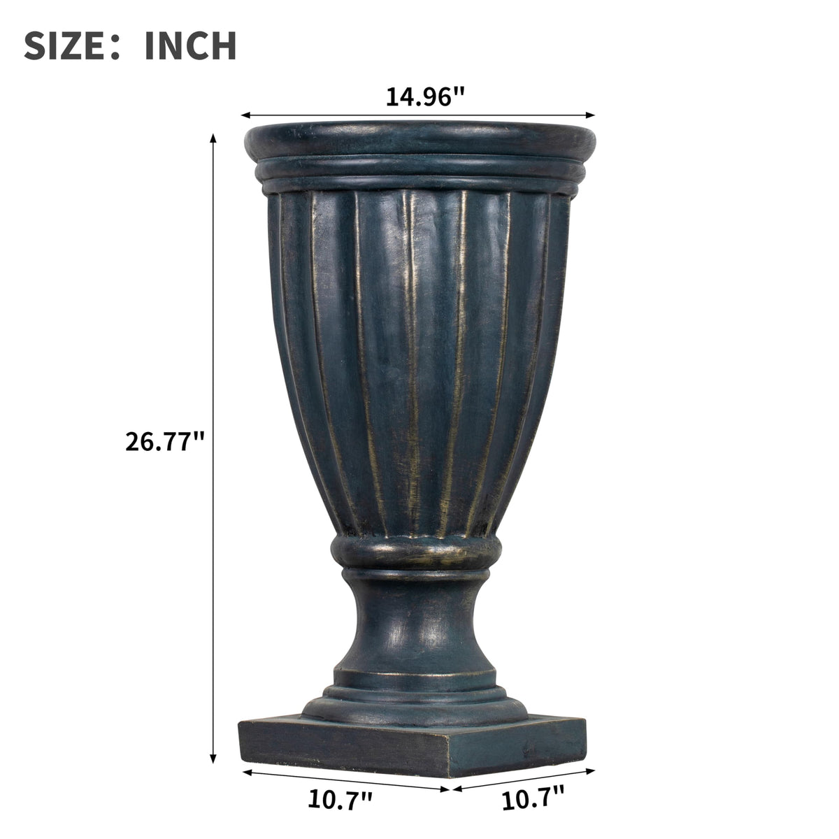 Christopher Knight Home 26.77 Inch Tall Fluted Pedestal Urn Planter MGO Outdoor Flower Pot Faux Stone Garden Planter for Patio Porch Entryway Decor, Antique Green