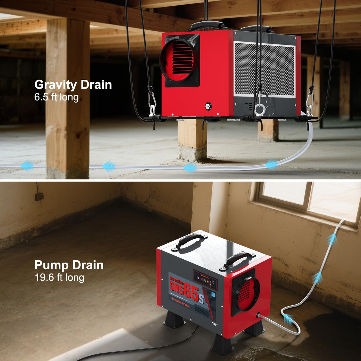 Abestorm Crawl Space Dehumidifier with Pump and Hose, 120 PPD Energy Star Commercial Dehumidifier Up to 1,300 sq. ft. for Basement, Water Damage Restoration, Auto Defrost(Guradian SNS65S)
