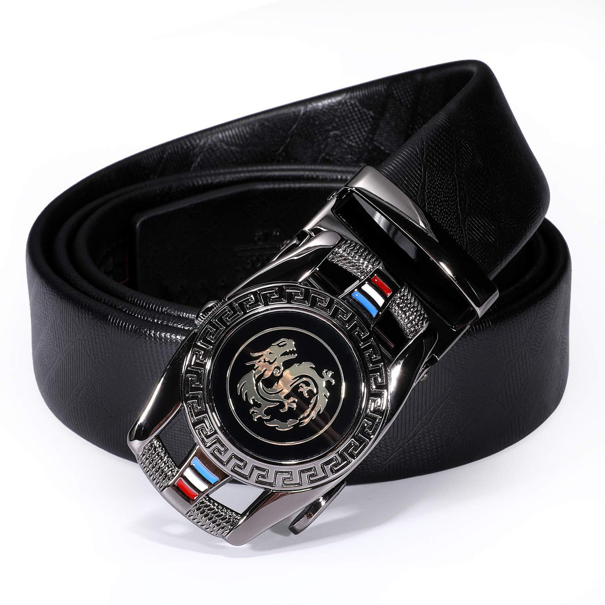Barry.Wang Mens Ratchet Belt 2 Pack Buckle Gift Set Black Belts Leather Slide White Dragon Strap Adjustable 1 3/8" Wedding Business