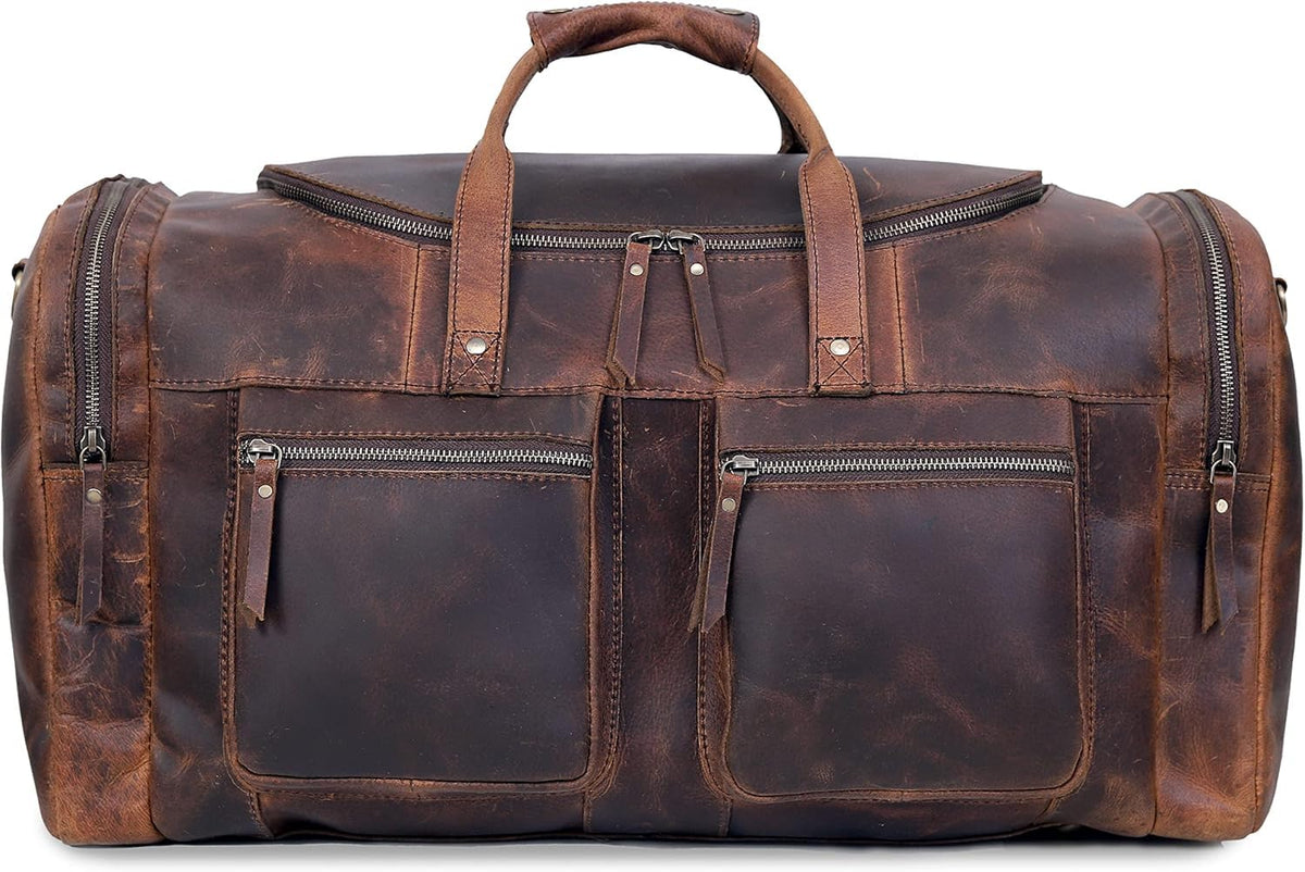 32" Vintage Duffel Classic Style with Modern Outlook Retro Thick Full Grain Cowhide Handmade Airplane Under seat Carry On Bags Leather Gym Overnight Luggage Bag
