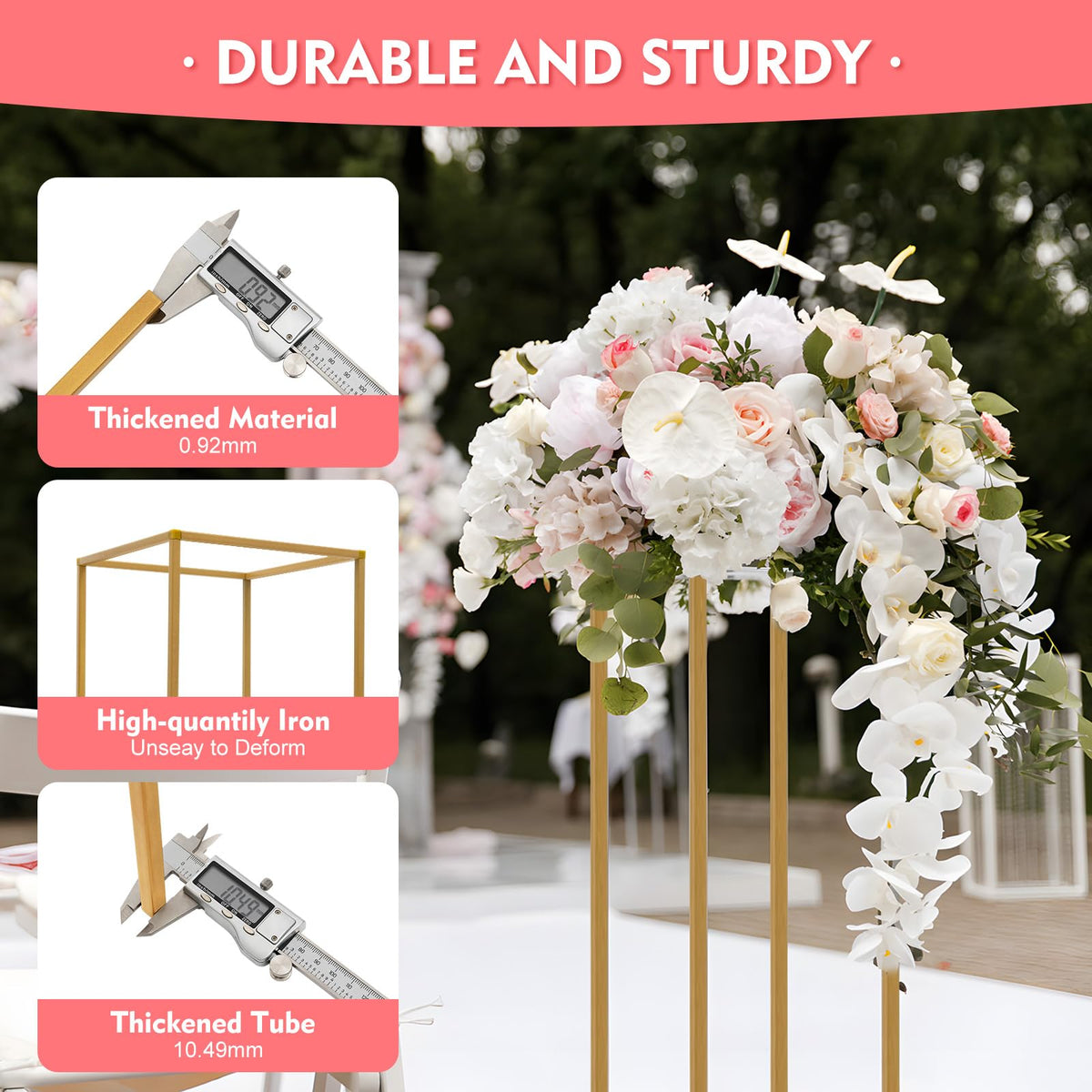 10PCs Wedding Centerpiece Flower Stand,31.49inch Gold Flower Vases,Tall Metal Vase Column Rectangular Flower Display Rack for Home Party Wedding Decoration