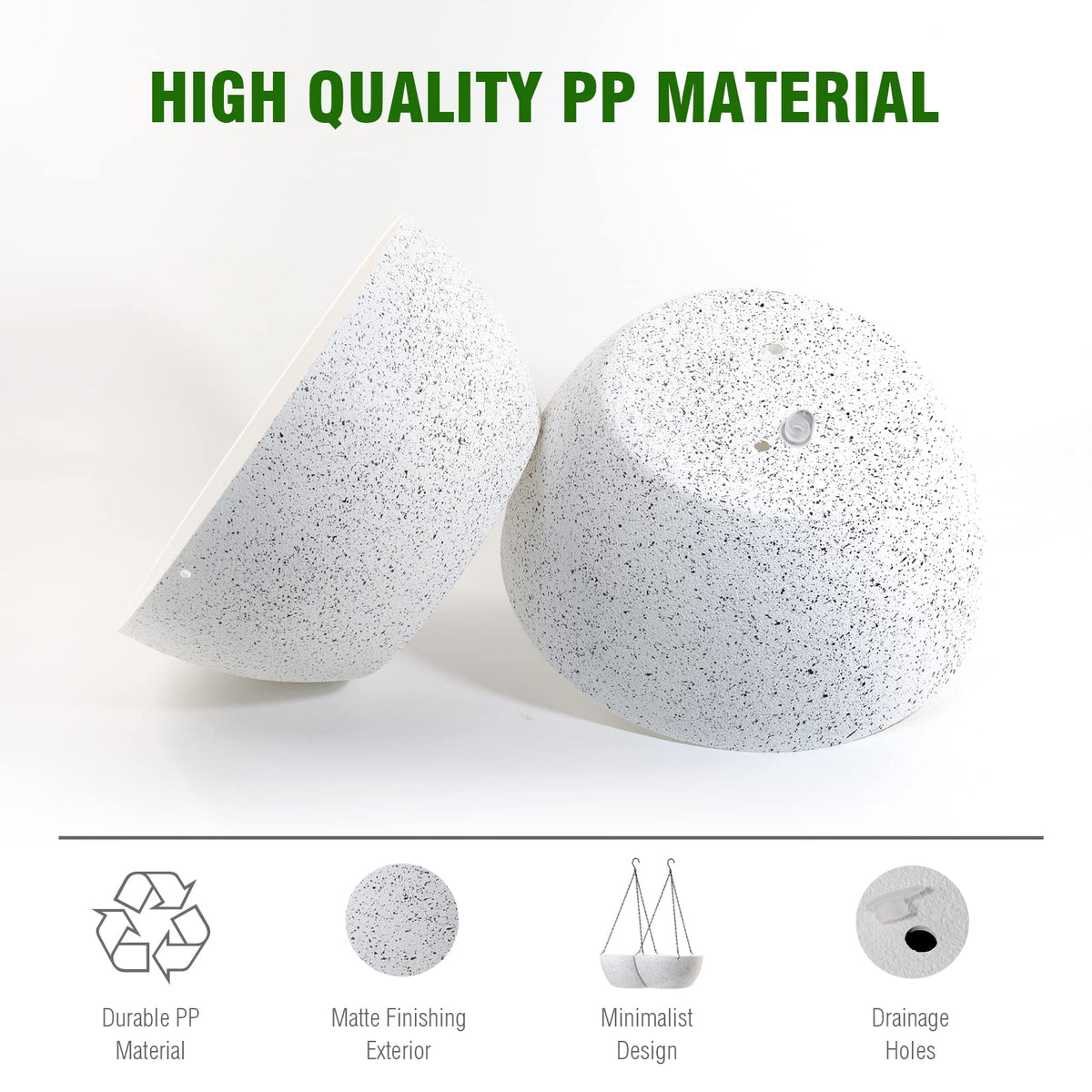 WSMKSZ 10 inch Hanging Planters for Outdoor Indoor Plants with Drainage Holes and Chain, 2 Pack Round Hanging Flower Plant Pots for Garden Home Porch Decor, Speckled White