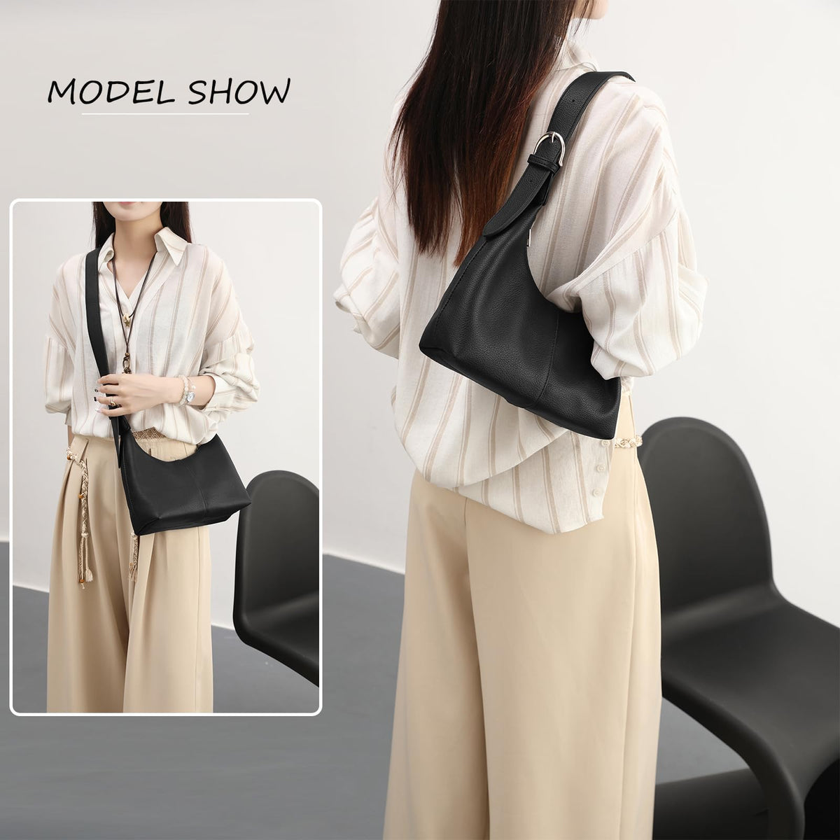 NIUEIMEE ZHOU Hobo Bags for Women Soft Vegan Leather Crescent Shoulder Handbag Slouchy Tote Crossbody Purses