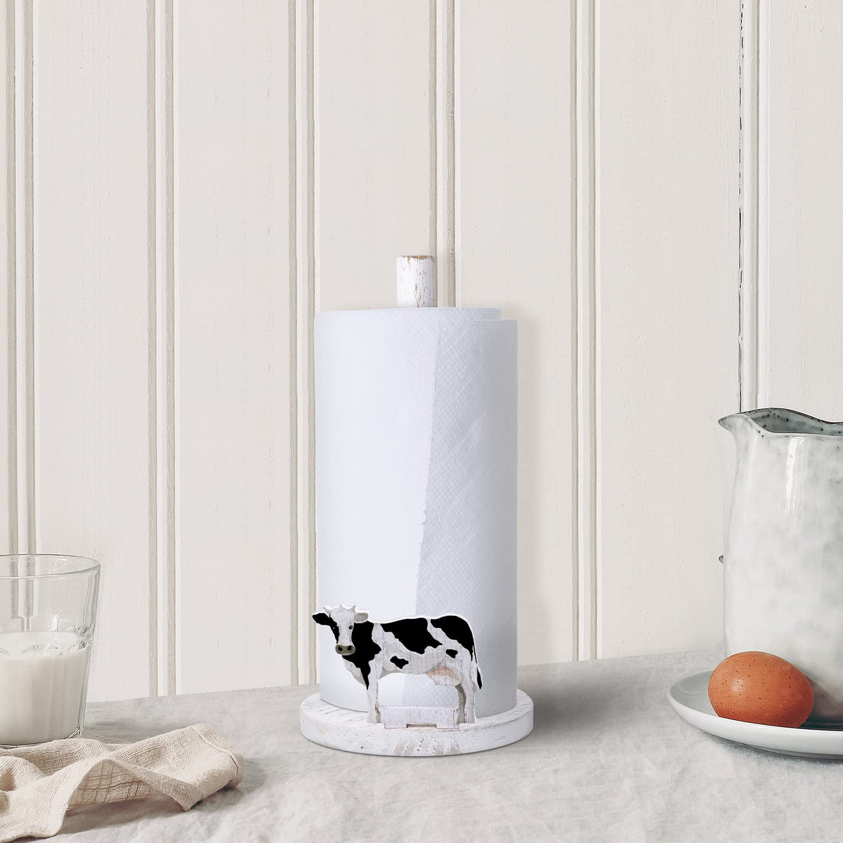 Yetene Cow Paper Towel Holder Cow Kitchen Decor Wooden Farmhouse Paper Towel Holder Countertop Kitchen Accessories Farm Rustic Home Bathroom Living Room Table Decor Gifts