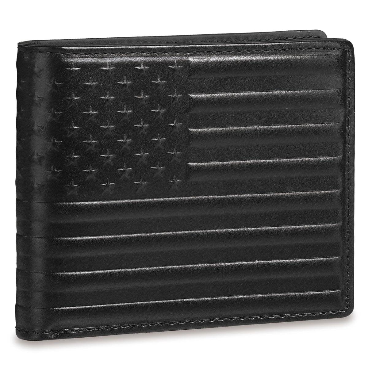 Pefiam Full Grain Leather Wallet for Men, RFID Blocking, Bifold with 2 ID Windows, 13 Card Slots, American Flag Wallet Black