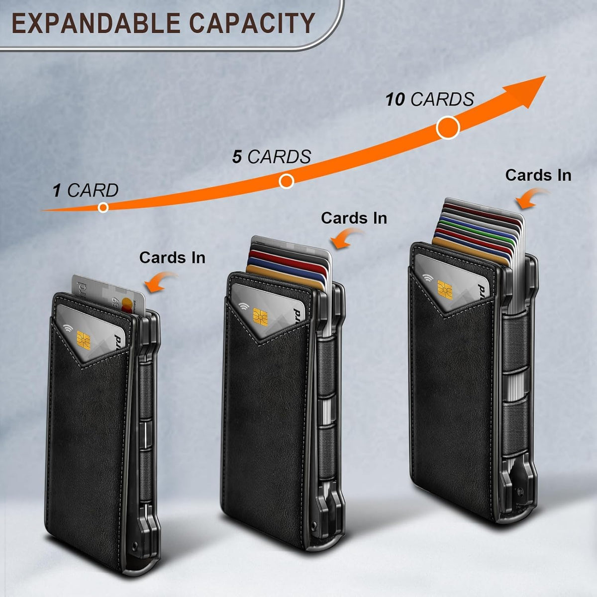 Men's Slim RFID Blocking Wallet Genuine Leather Front Pocket Design with Money Clip Holds 12 Cards Magnetic Flip Case (Black)