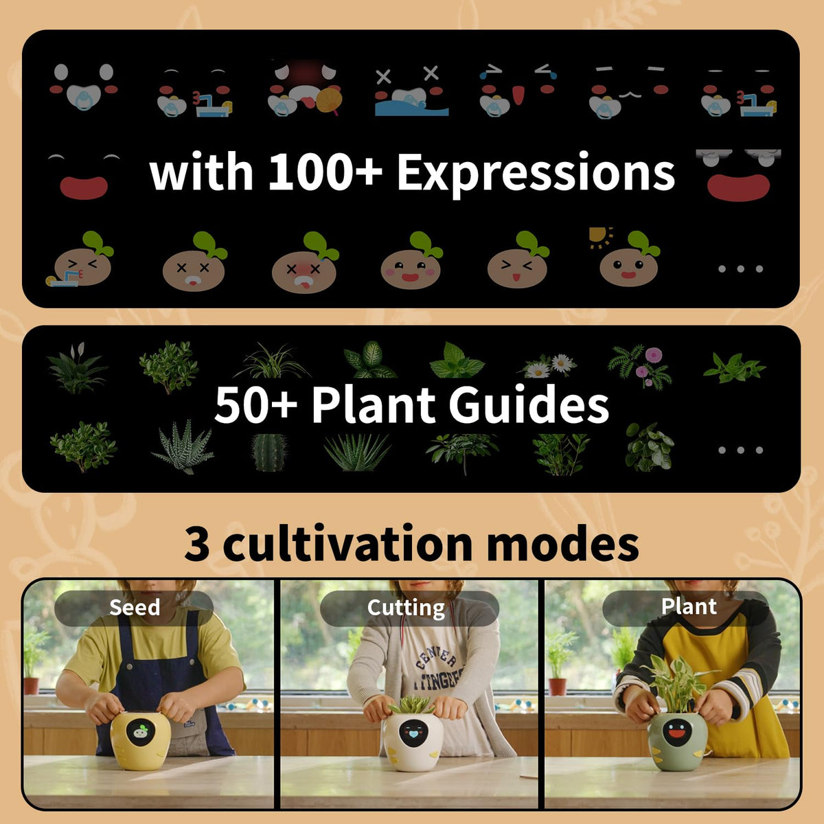 Plantbot Upgraded Large Smart Flower Pot Pet Planter Robot with Artificial Intelligence, Time Temperature Display, and Numerous Expressive Animations Based, for Indoor Decoration, Gifts (Green)