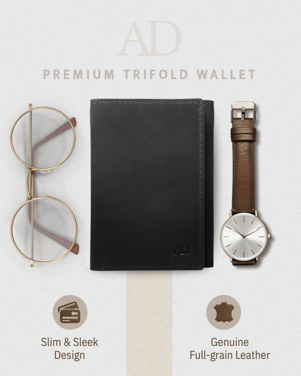 Access Denied Trifold Wallets For Men RFID - Genuine Leather Slim Mens Wallet With ID Window Front Pocket Wallet Gifts For Men