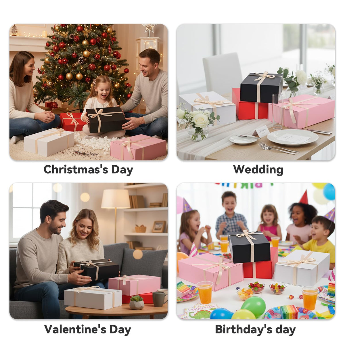 Brothersbox Black Gift Box 13.8"x9.1"x4.3" Large Gift Boxes for Presents with Magnetic Lid, Ribbon, Collapsible Boxes for Valentine's Day Mother's Day Christmas Birthday Wedding