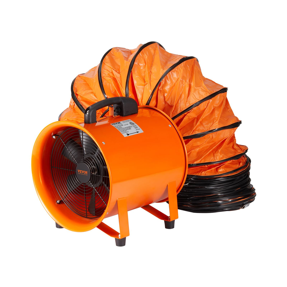 VEVOR Air Mover Blower Fan 12 Inch, 3198CFM 585W with 33ft Flexible Duct, Industrial Portable Ventilator Blower/Exhaust, Orange