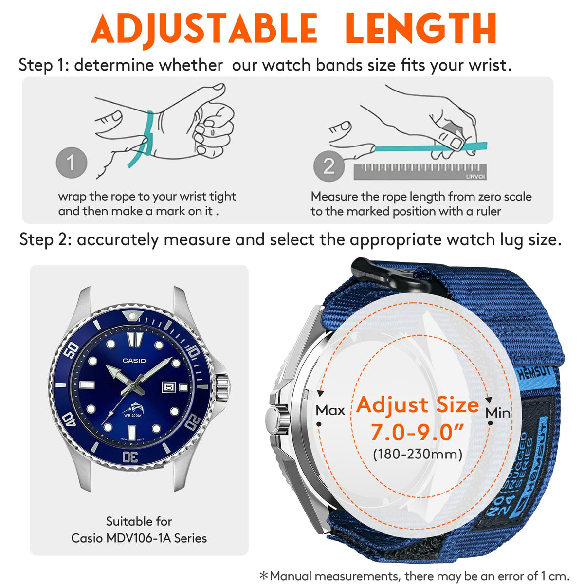 20mm Quick Release Watch Band Compatible with Casio duro,Nylon Replacement Strap Wristbands for Casio MTP-V006 / MTP-1183 / MTP-VT01 / EFB-506 / CA-53W-1 / CA-61W-1