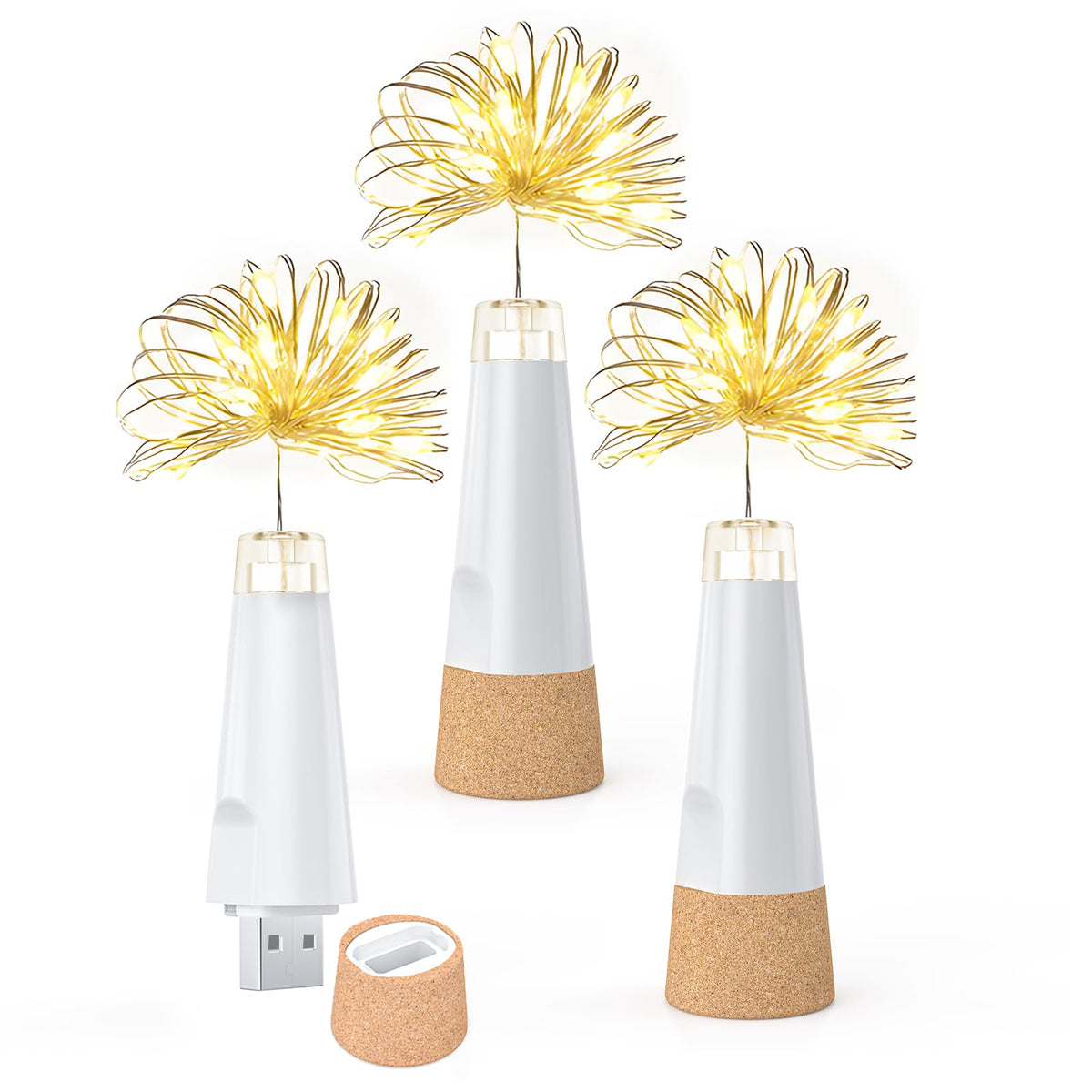 Umiwe Bottle Lights, USB Rechargeable Fairy Lights, 3 Pack, Warm+, Model: Umiwe bottle lights001